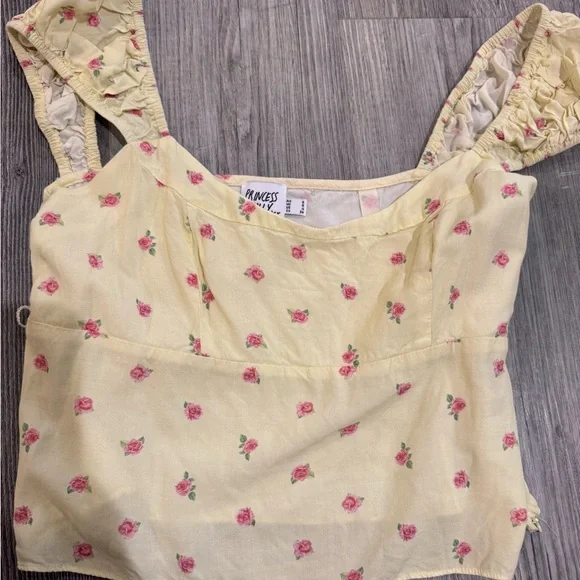 Princess Polly Yellow Floral Puff Sleeve Blouse - Picture 2 of 3